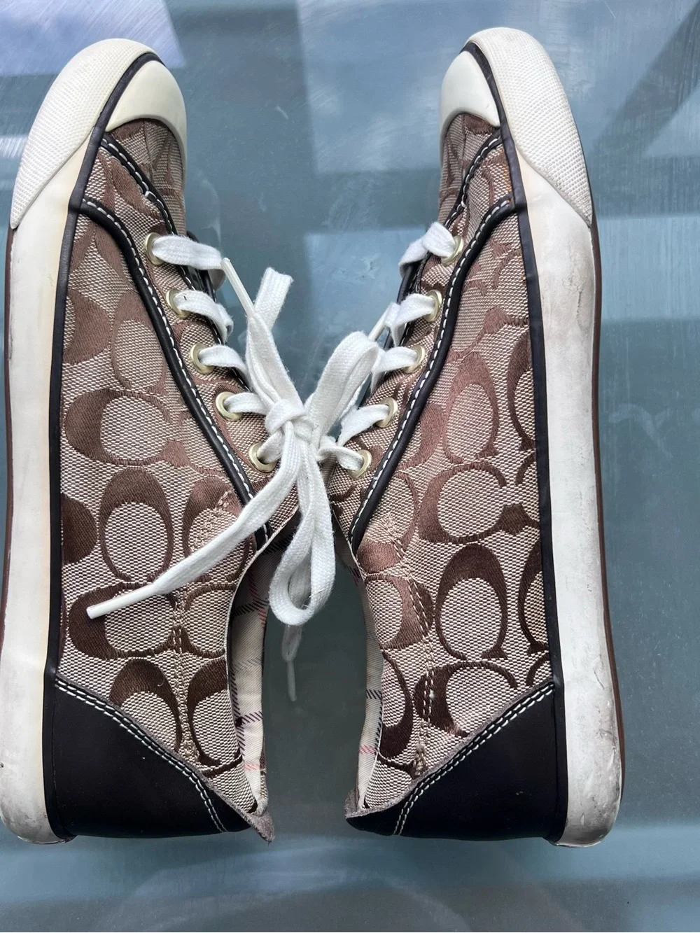 Coach Brown Signature Monogram Low-Top Sneakers with White Accents